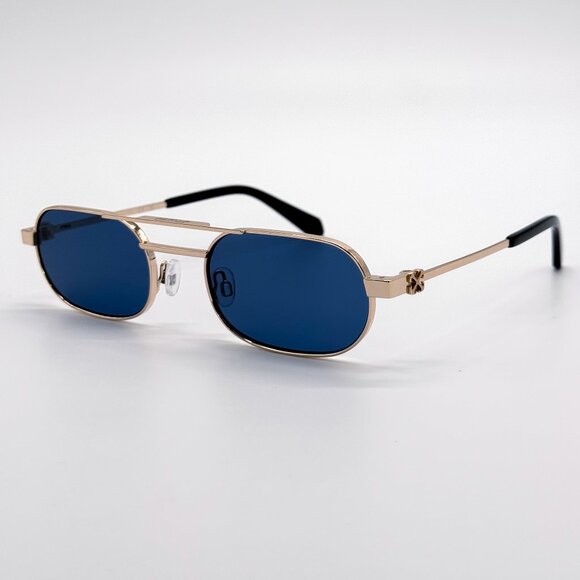 NEW OFF-WHITE OERI123 VAIDEN 7645 SUNGLASSES WOMEN OVAL GOLD BLUE - Picture 1 of 10